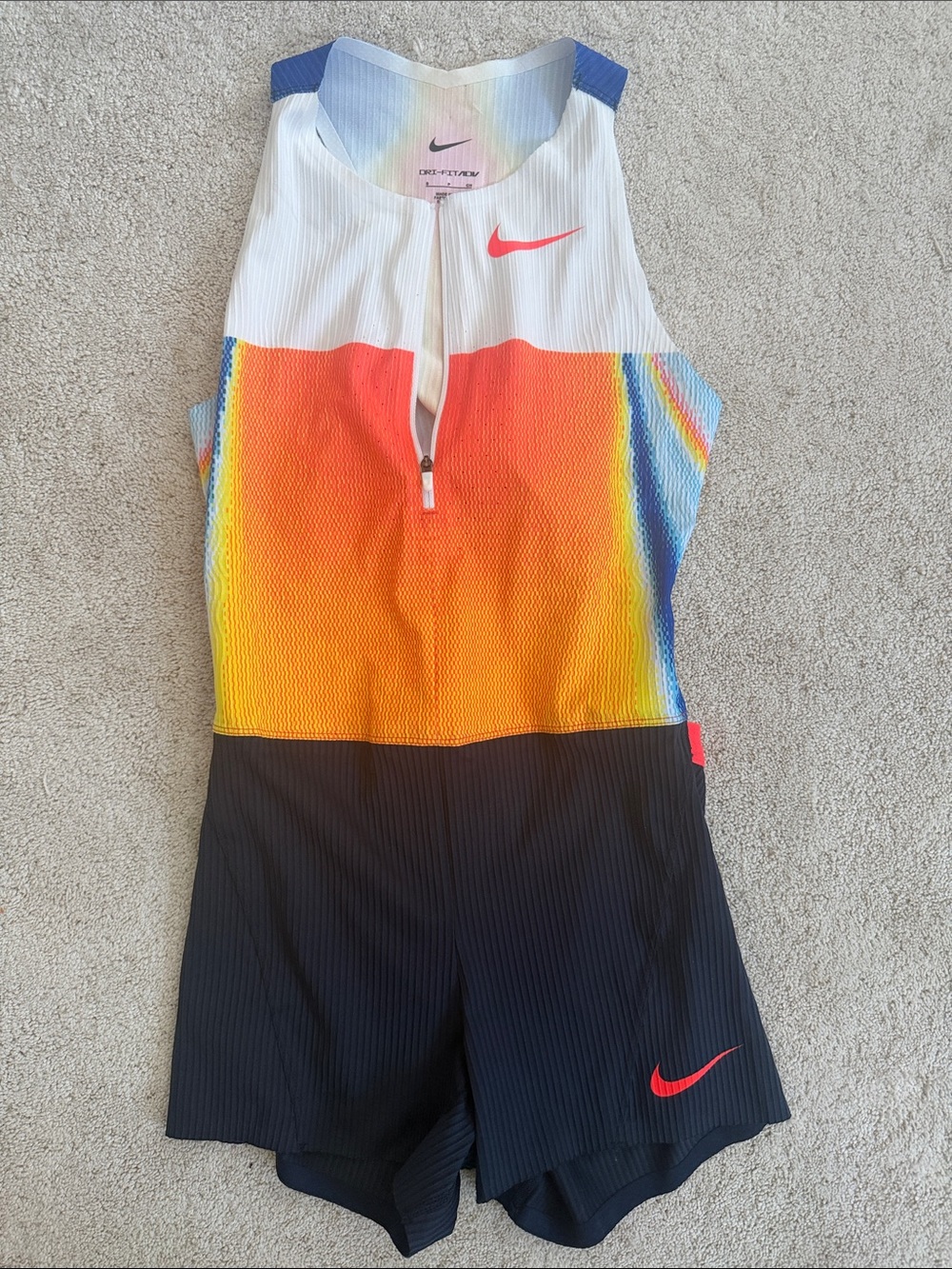 NWOT Pro-Elite 2025 Nike, Orange, Yellow & Blue Gradient Athletic Speed Suit